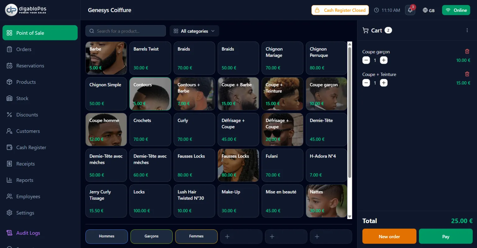 Interface du logiciel de caisse digabloPos